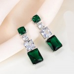 Arihant Silver Plated American Diamond Studded Green Geometrical Crushed Ice Cut Drop Earrings