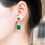 Arihant Silver Plated American Diamond Studded Green Geometrical Crushed Ice Cut Drop Earrings