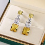 Arihant Silver Plated AD Studded Yellow Geometrical Crushed Ice Cut Drop Earrings
