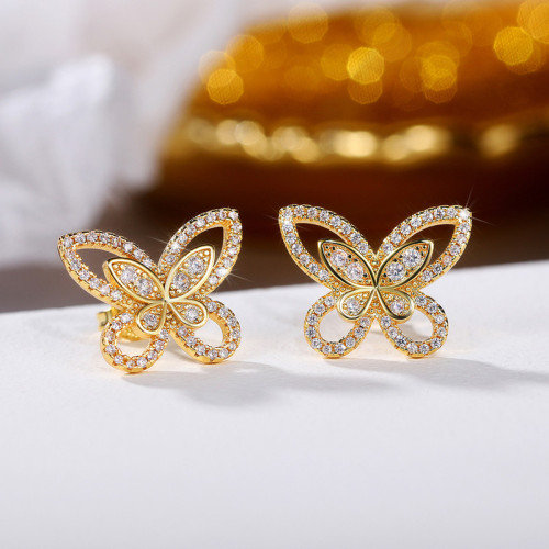 Arihant Gold Plated American Diamond Studded Butterfly Shaped Korean Earrings