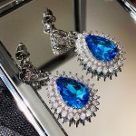 Arihant Silver Plated American Diamond Studded Blue Teardop Shape Ice Cut Drop Earrings