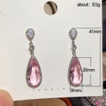 Arihant Silver Plated American Diamond Studded Pink Teardop Shape Ice Cut Drop Earrings