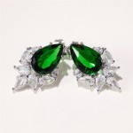 Arihant Silver Plated American Diamond Studded Green Crushed Ice Cut Drop Earrings