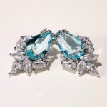 Arihant Silver Plated American Diamond Studded Blue Crushed Ice Cut Drop Earrings