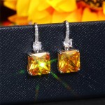 Arihant Silver Plated AD Studded Yellow Square Shape Crushed Ice Cut Hanging Earrings
