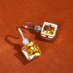 Arihant Silver Plated AD Studded Yellow Square Shape Crushed Ice Cut Hanging Earrings