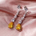Arihant Silver Plated AD Studded Yellow Teardrop Shape Crushed Ice Cut Drop Earrings