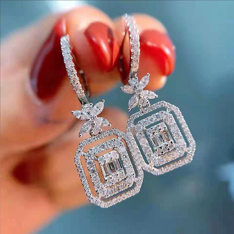Arihant Silver Plated American Diamond Studded Iconic Luxury Geometric Drop Earrings
