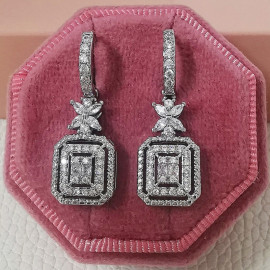 Arihant Silver Plated American Diamond Studded Iconic Luxury Geometric Drop Earrings