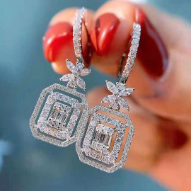 Arihant Silver Plated American Diamond Studded Iconic Luxury Geometric Drop Earrings