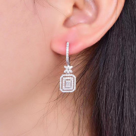 Arihant Silver Plated American Diamond Studded Iconic Luxury Geometric Drop Earrings