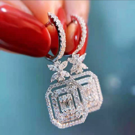 Arihant Silver Plated American Diamond Studded Iconic Luxury Geometric Drop Earrings