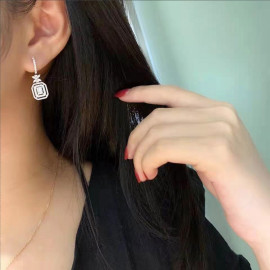 Arihant Silver Plated American Diamond Studded Iconic Luxury Geometric Drop Earrings