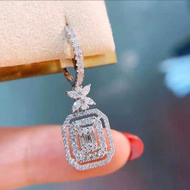 Arihant Silver Plated American Diamond Studded Iconic Luxury Geometric Drop Earrings