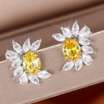 Arihant Silver Plated American Diamond Studded Yellow Crushed Ice Cut Stud Earrings