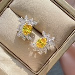 Arihant Silver Plated American Diamond Studded Yellow Crushed Ice Cut Stud Earrings
