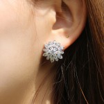 Arihant Silver Plated American Diamond Studded Floral Silver Stud Earrings