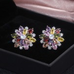 Arihant Silver Plated American Diamond Studded Floral Multicolor Stud Earrings