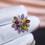 Arihant Silver Plated American Diamond Studded Floral Multicolor Stud Earrings