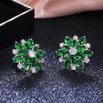 Arihant Silver Plated American Diamond Studded Floral Green Stud Earrings