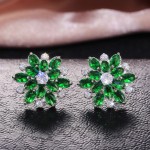 Arihant Silver Plated American Diamond Studded Floral Green Stud Earrings