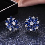 Arihant Silver Plated American Diamond Studded Floral Blue Stud Earrings