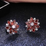 Arihant Silver Plated American Diamond Studded Floral Red Stud Earrings