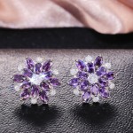 Arihant Silver Plated American Diamond Studded Floral Purple Stud Earrings
