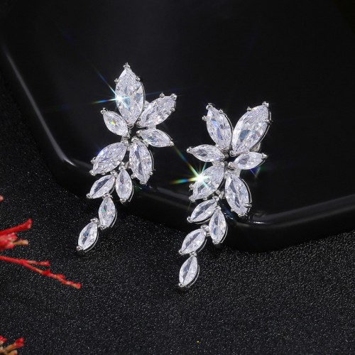 Arihant Silver Plated American Diamond Studded Floral Themed  Drop Earrings