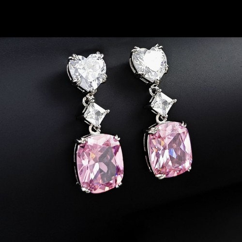 Arihant Silver Plated AD Studded Silver Heart inspired Pink Crushed Ice Cut Drop Earrings