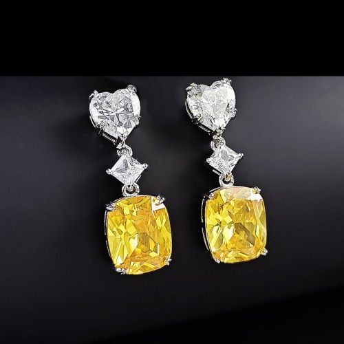 Arihant Silver Plated AD Studded Silver Heart inspired Yellow Crushed Ice Cut Drop Earrings