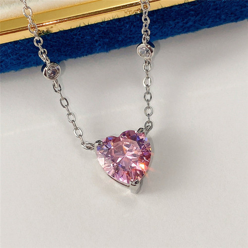 Arihant Silver Plated American Diamond Studded Pink Heart Shape Pendant