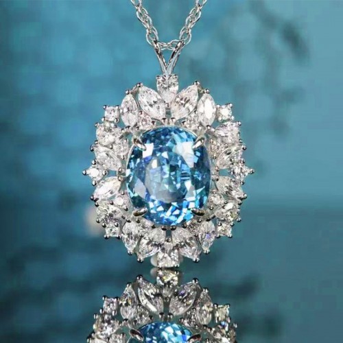 Arihant Silver Plated American Diamond Studded Blue Oval Shape Contemporary Pendant