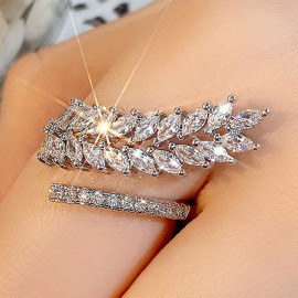 Arihant Silver-Plated CZ Stone-Studded Leaf inspired Adjustable Silver Ring