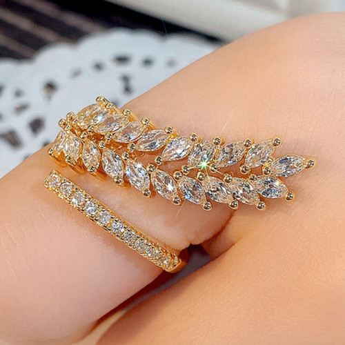 Arihant Gold-Plated CZ Stone-Studded Leaf inspired Adjustable Finger Ring