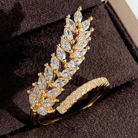 Arihant Gold-Plated CZ Stone-Studded Leaf inspired Adjustable Finger Ring
