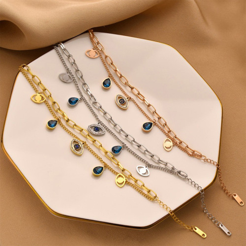 Arihant Gold, Rose Gold and Silver Plated Stainless Steel Anti Tarnish Crystal Studded Evil Eye Bracelet Combo of 3