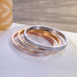 Arihant Stainless Steel Gold, Rose Gold and Silver Plated Triple Lines AD Studded Contemporary Bracelet