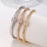 Arihant Stainless Steel Gold, Rose Gold and Silver Plated American Diamond Studded Bangle Style Bracelet