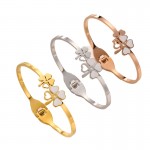 Arihant Stainless Steel Gold, Rose Gold and Silver Mother Of Pearls Dual Flower Openable Floral Bracelet