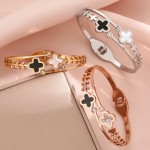 Arihant Stainless Steel Gold, Rose Gold and Silver Mother Of Pearls Two Clover Leaf Irish Design Bracelet