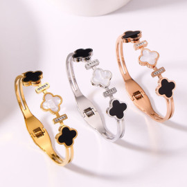 Arihant Stainless Steel Gold, Rose Gold and Silver Mother Of Pearls Three Clover Leaf Irish Design Bracelet