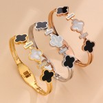 Arihant Stainless Steel Gold, Rose Gold and Silver Mother Of Pearls Three Clover Leaf Irish Design Bracelet