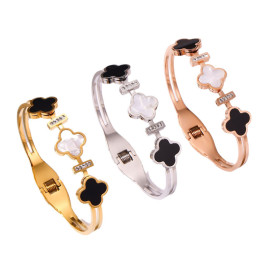 Arihant Stainless Steel Gold, Rose Gold and Silver Mother Of Pearls Three Clover Leaf Irish Design Bracelet