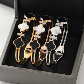 Arihant Stainless Steel Gold, Rose Gold and Silver Mother Of Pearls Three Clover Leaf Irish Design Bracelet