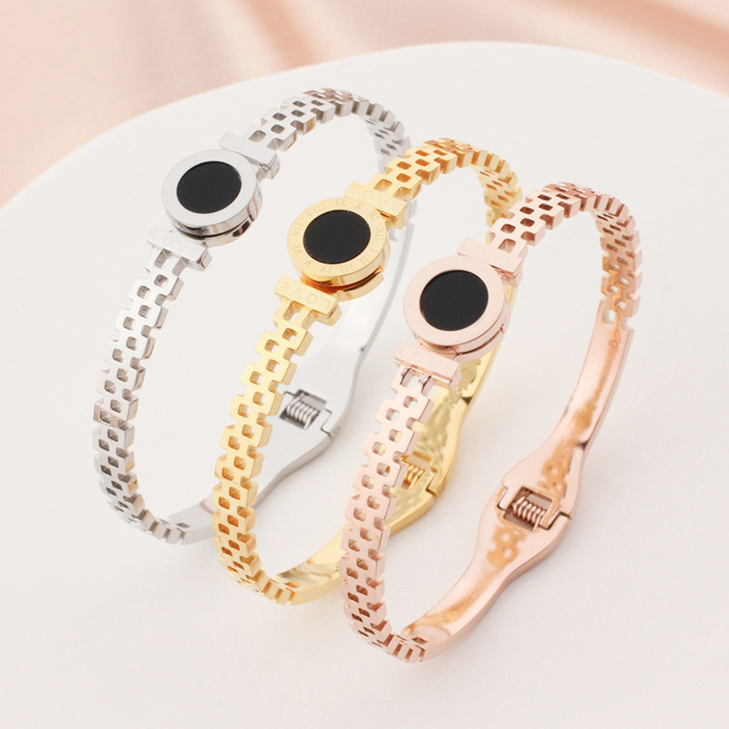 Arihant Stainless Steel Gold, Rose Gold and Silver Roman numerals Zig Zag Style Contemporary Bracelet