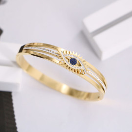 Arihant Stainless Steel Gold, Rose Gold and Silver American Diamond Studded Evil Eye Bracelet
