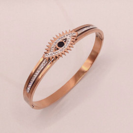 Arihant Stainless Steel Gold, Rose Gold and Silver American Diamond Studded Evil Eye Bracelet