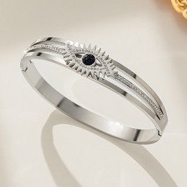 Arihant Stainless Steel Gold, Rose Gold and Silver American Diamond Studded Evil Eye Bracelet