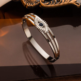 Arihant Stainless Steel Gold, Rose Gold and Silver American Diamond Studded Evil Eye Bracelet